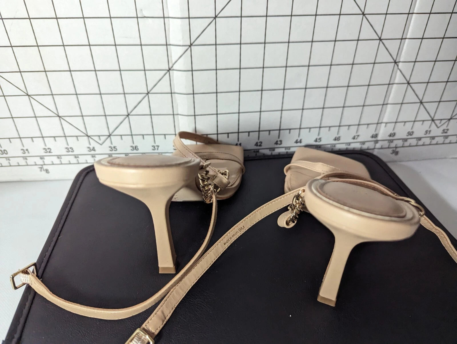 NEW Women's Gianni Bini Lukkah Chain Square Toe Stiletto Heeled Sandals