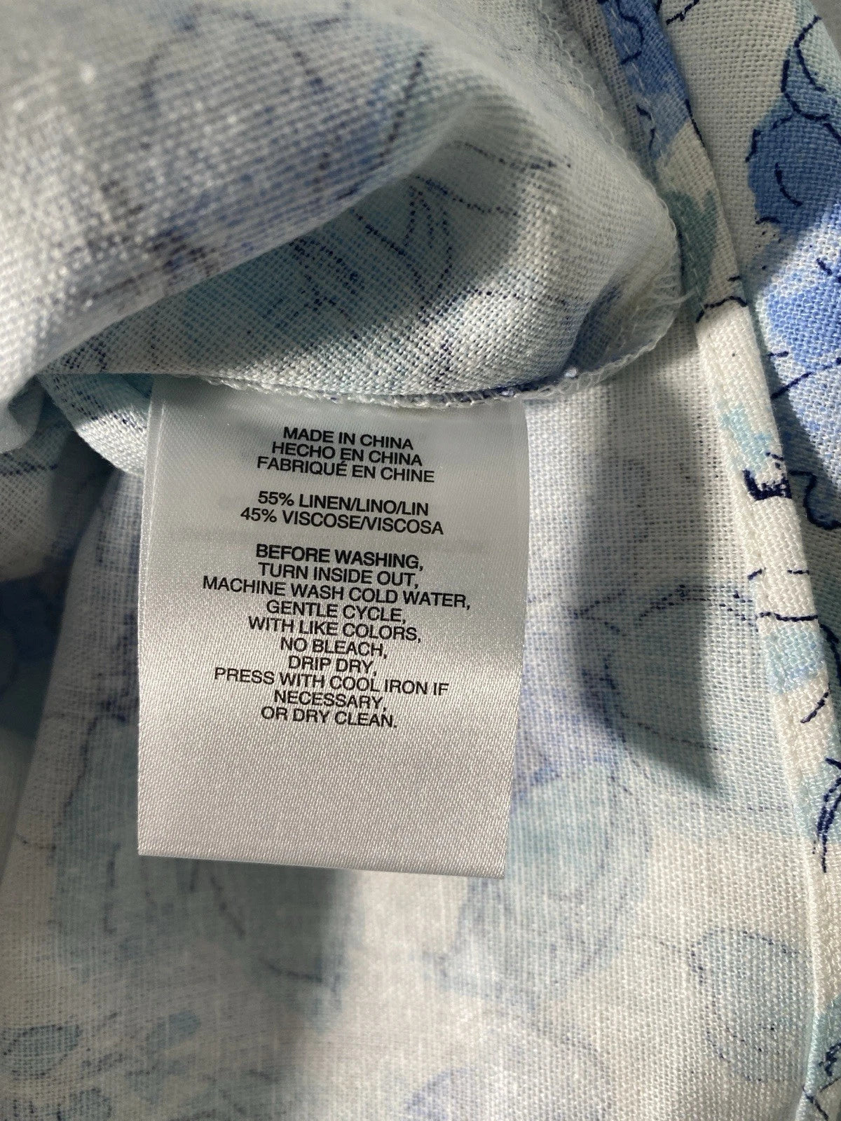 NEW Plus Size 1X Jones New York Floral-Print Linen-Blend White & Blue Tunic $79