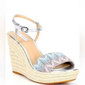 NEW-Size 10M Womens Copper Key Waterlily Platform Wedges Espadrille Silver Strap