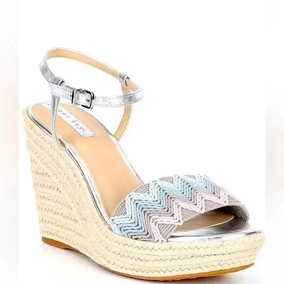 NEW-Size 10M Womens Copper Key Waterlily Platform Wedges Espadrille Silver Strap