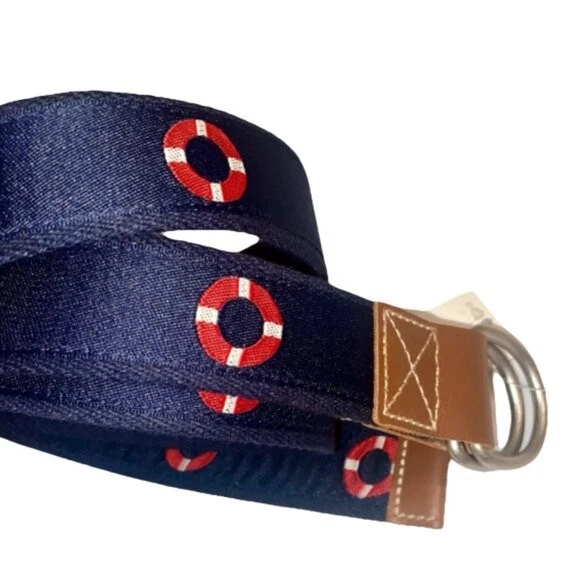 NEW- Mens Cremieux Men's Buoy Patterned D ring Leather Trim Belts