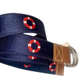 NEW- Mens Cremieux Men's Buoy Patterned D ring Leather Trim Belts