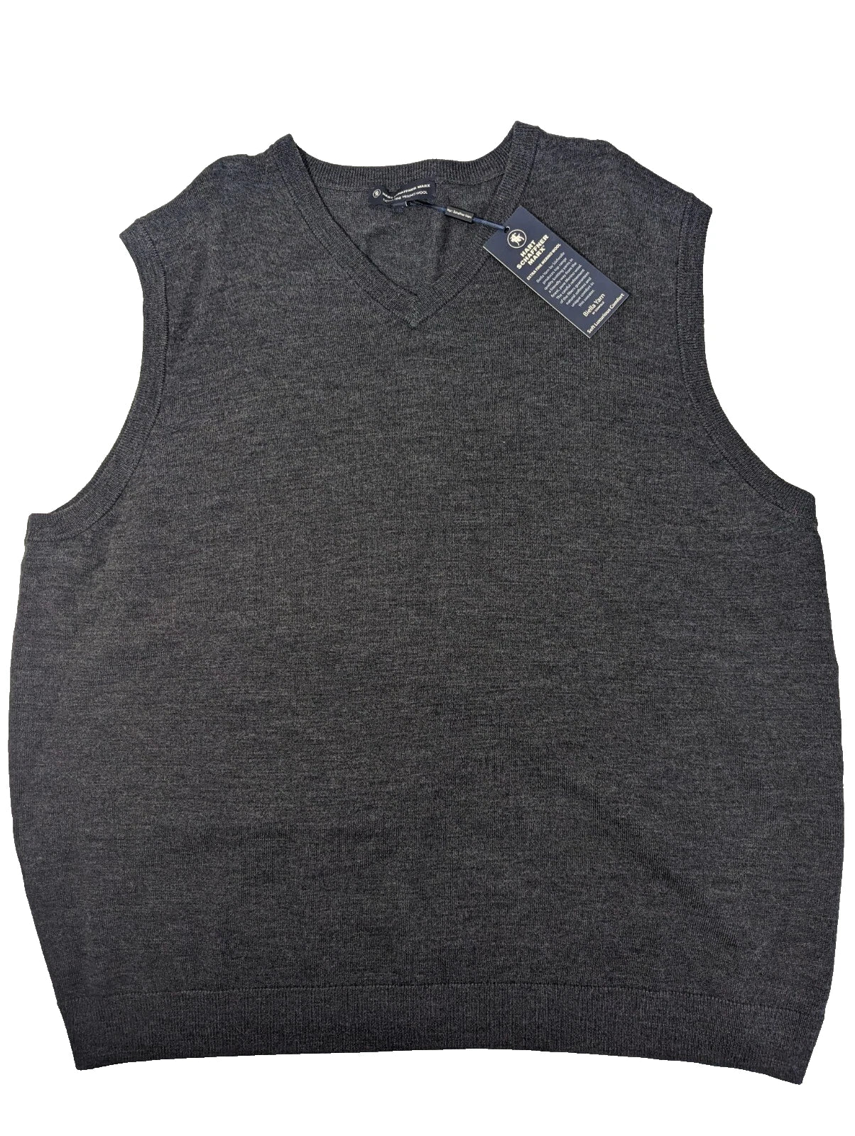 NEW- Tall Mens 2XT Hart Schaffner Marx Sweater Vest Fine Merino Wool Gray $90