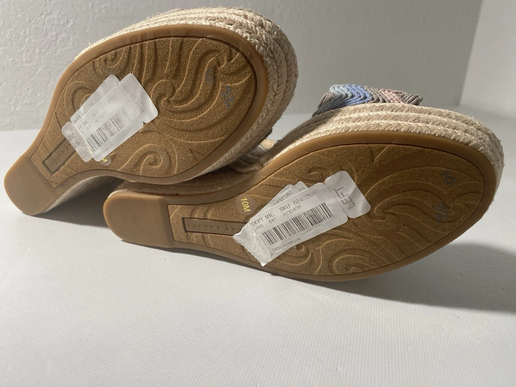 NEW-Size 10M Womens Copper Key Waterlily Platform Wedges Espadrille Silver Strap