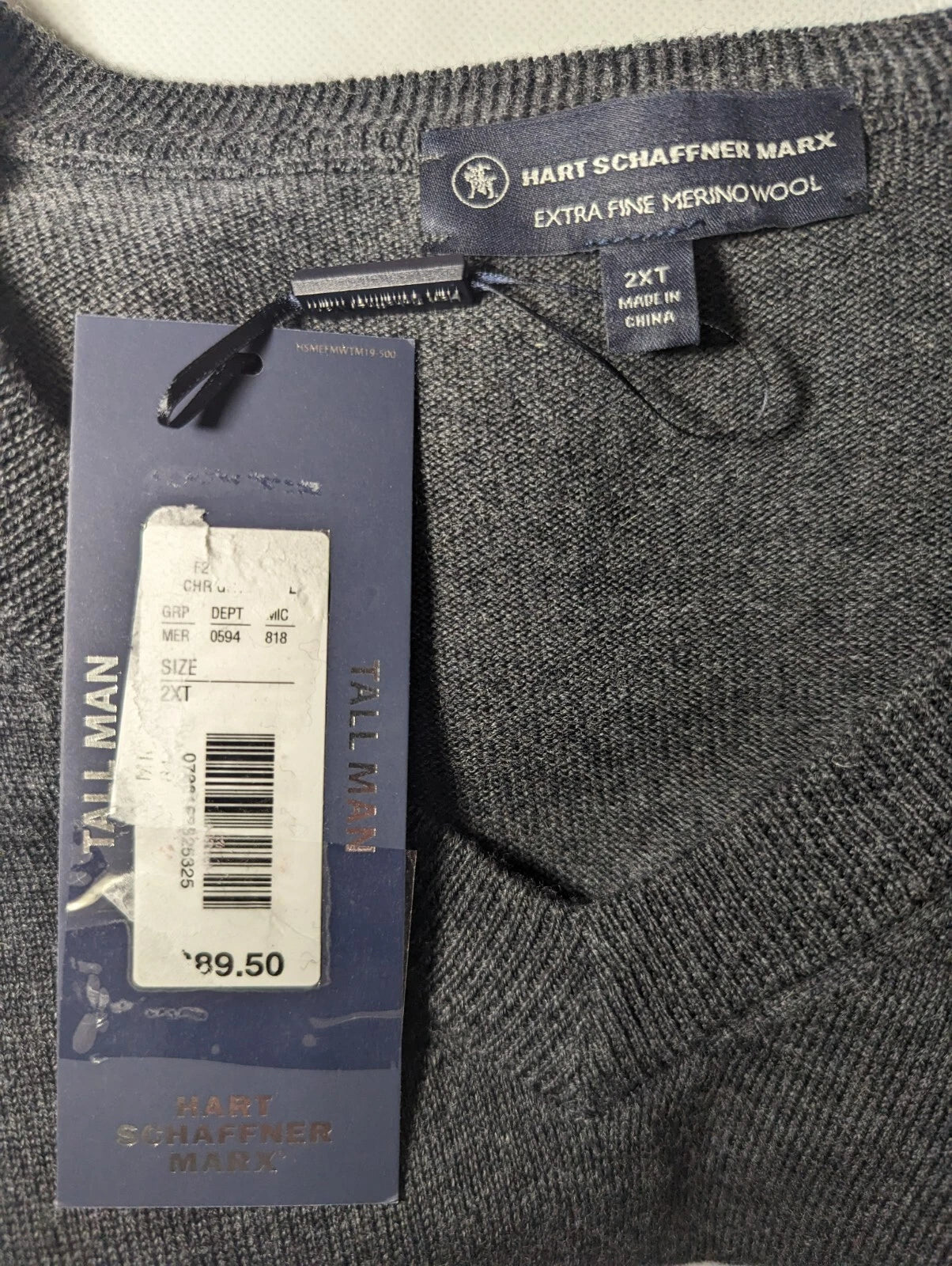 NEW- Tall Mens 2XT Hart Schaffner Marx Sweater Vest Fine Merino Wool Gray $90