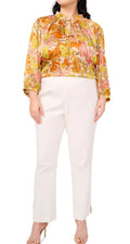 NEW Plus Size 1X Vince Camuto Split Tie Neck 3/4 Sleeve Orange Multi Blouse $89