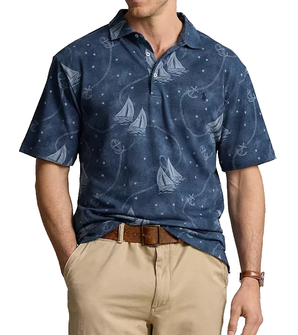 NEW Big & Tall Mens POLO RALPH LAUREN Nautical Mesh Polo Shirt Blue $138