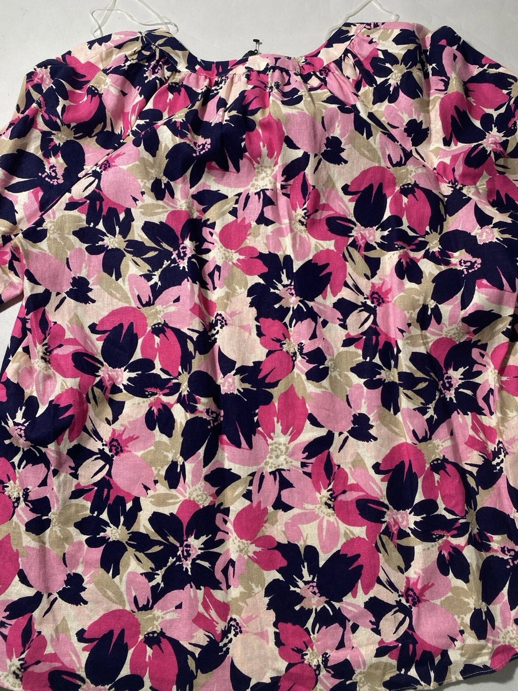 NEW Plus Size 1X Jones New York Floral-Print Linen-Blend 3/4 Sleeve Blouse $79