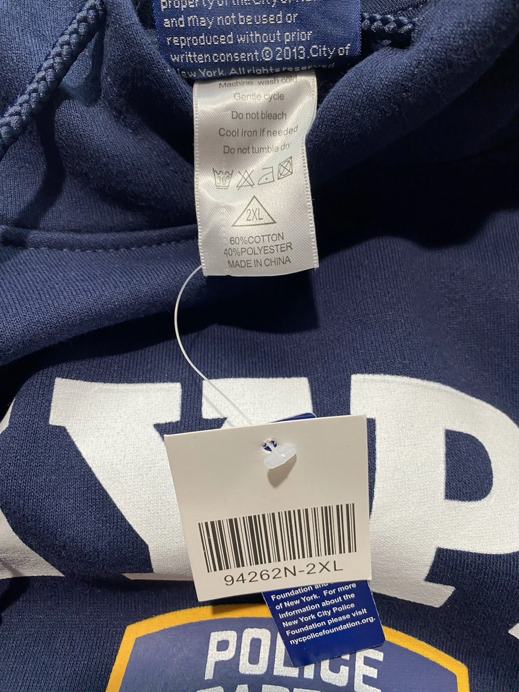 NEW Mens NYPD Sweatshirt Front Letters & Badge Hoodie Cotton Blend Navy