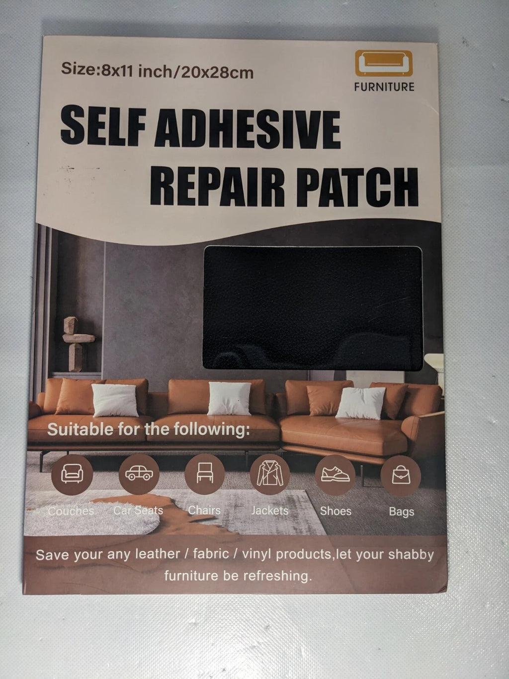 NEW- STMGOO Leather Repair Patch 2-Piece 8X11 In Self Adhesive Leather Black