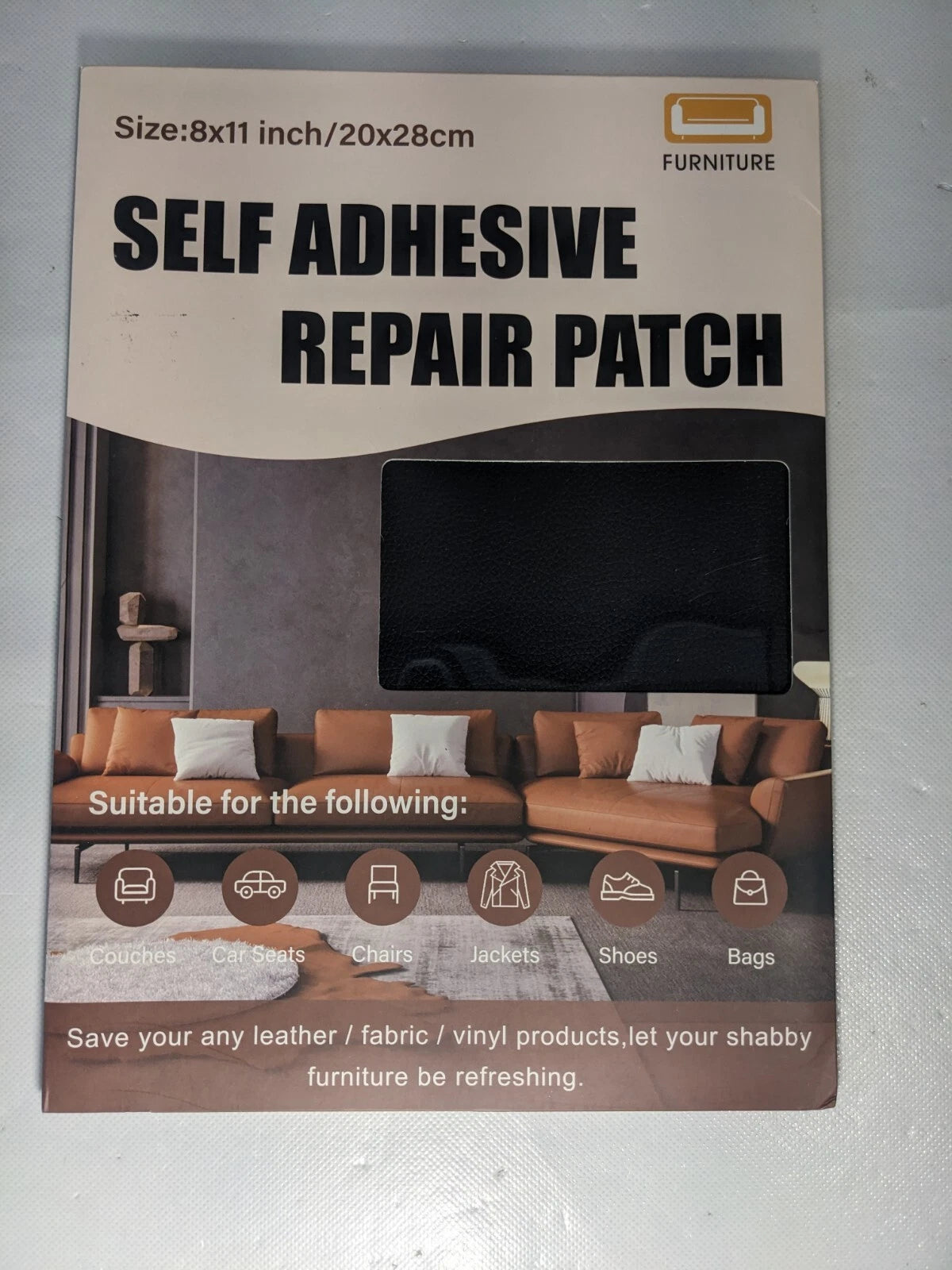 NEW- STMGOO Leather Repair Patch 2-Piece 8X11 In Self Adhesive Leather Black