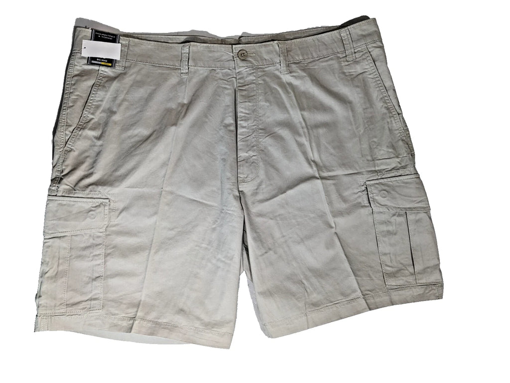 NEW Big Mens Roundtree & Yorke Cargo Shorts Cotton (9" Inseam) Stone