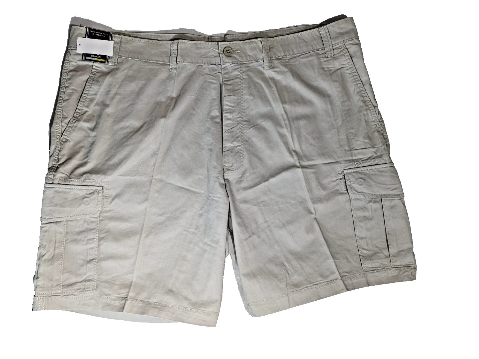 NEW Big Mens Roundtree & Yorke Cargo Shorts Cotton (9" Inseam) Stone