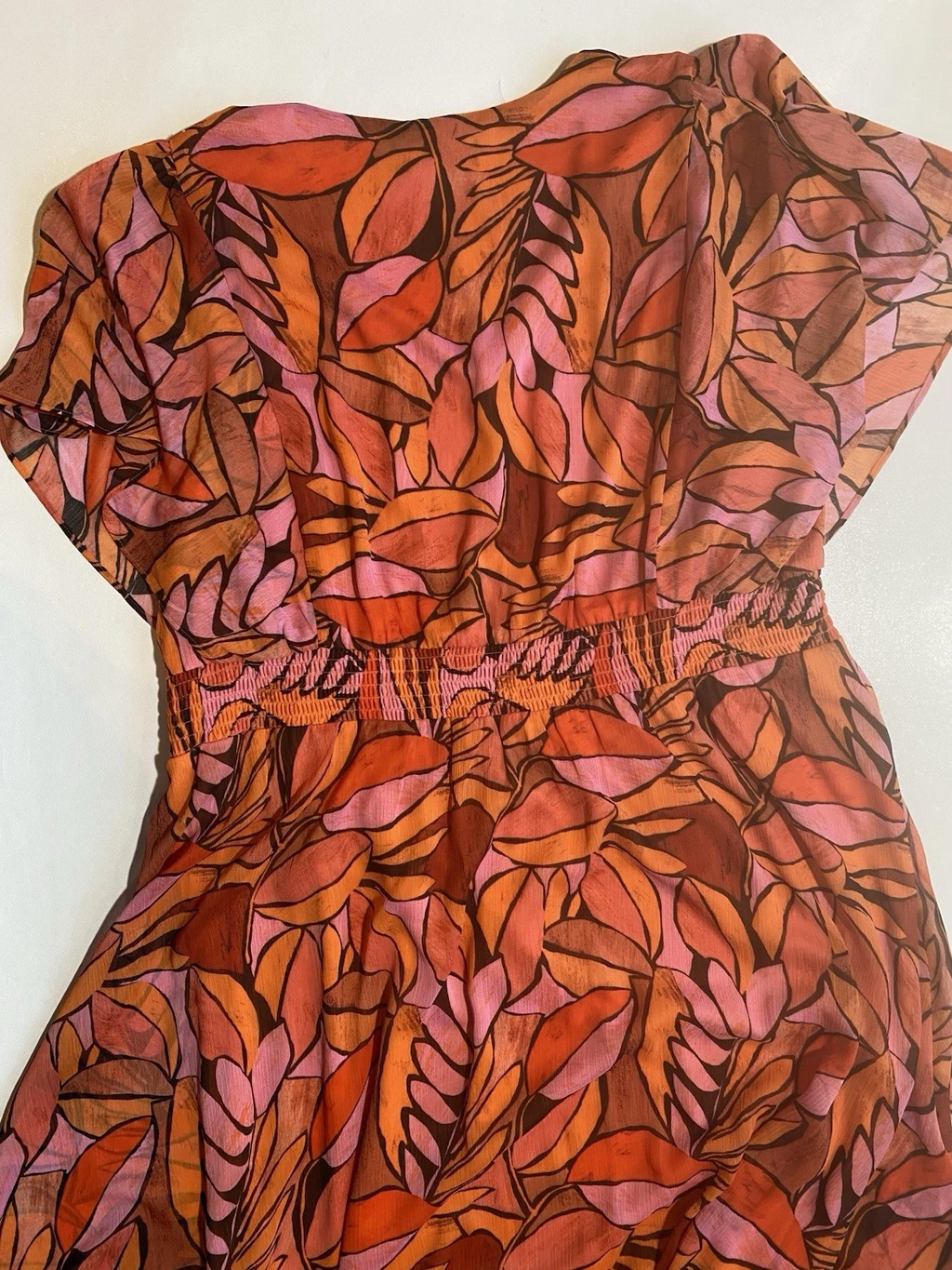 NEW Womens Plus Size DKNY Printed Smocked & Flare Dress Polyester Multi $139