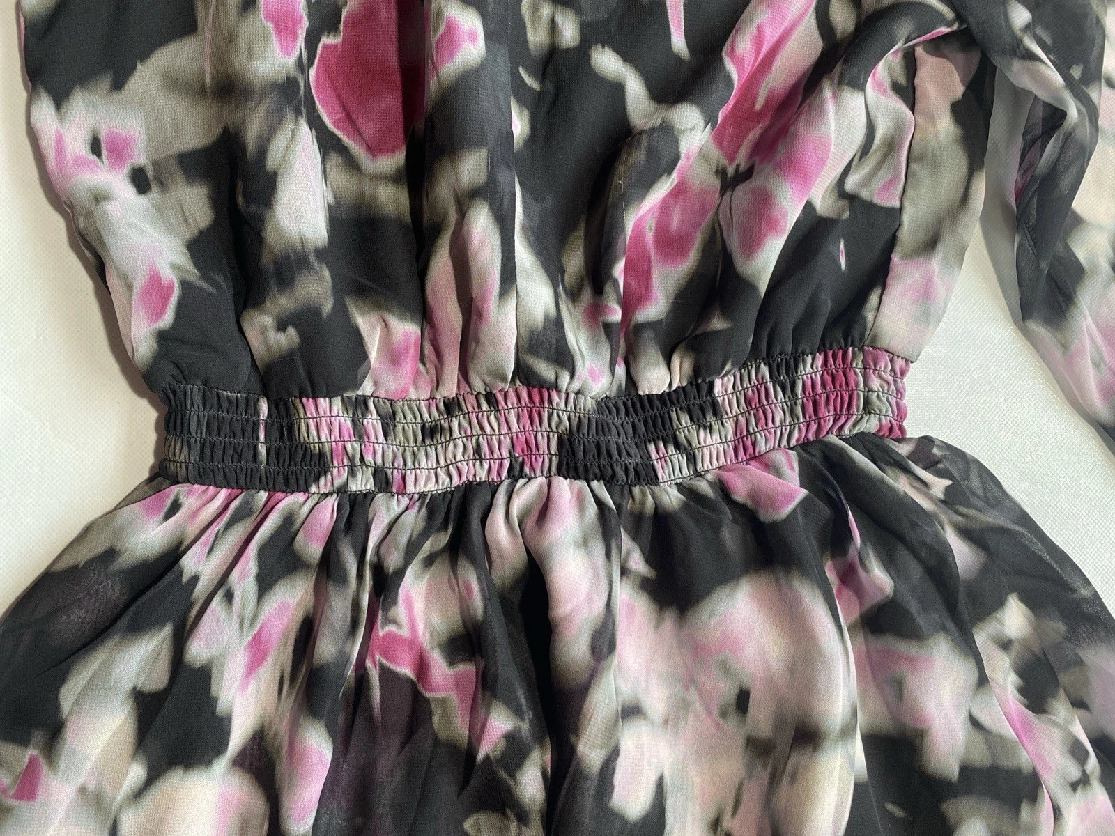 NEW Women Steve Madden Long Sleeve Starla Chiffon Dress Black Multi $129