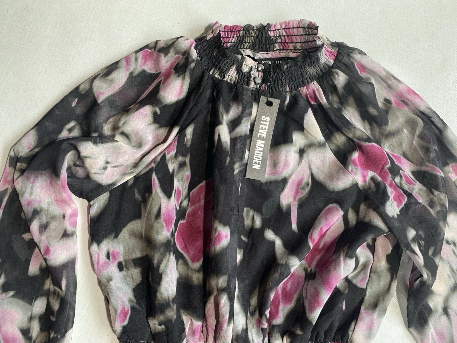 NEW Women Steve Madden Long Sleeve Starla Chiffon Dress Black Multi $129