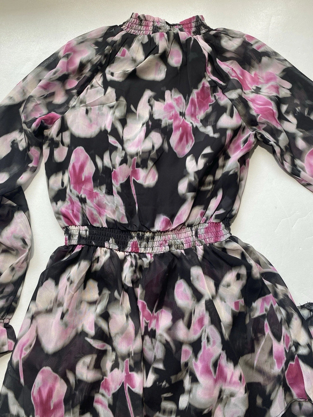 NEW Women Steve Madden Long Sleeve Starla Chiffon Dress Black Multi $129