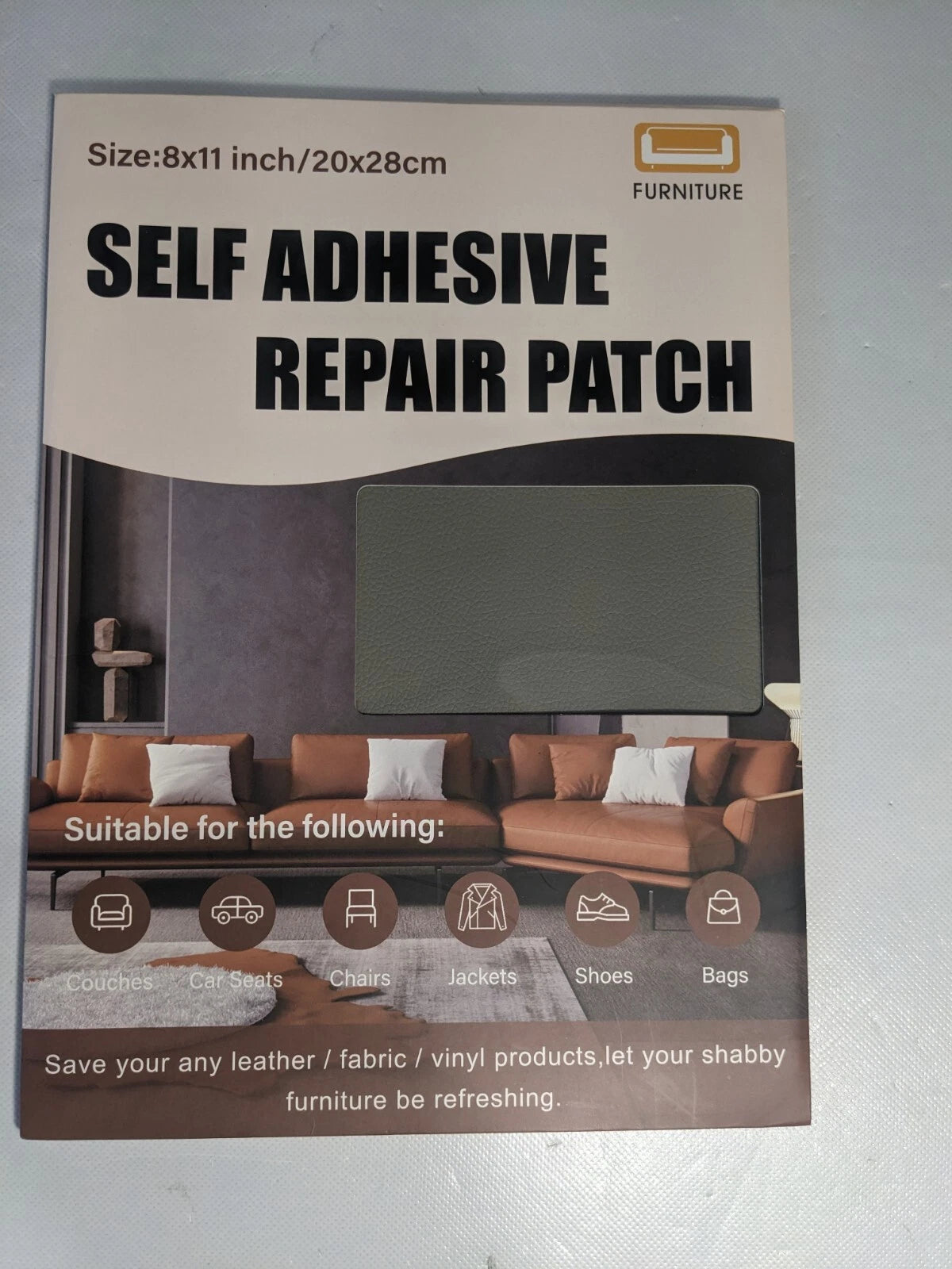 NEW- STMGOO Leather Repair Patch 2-Piece 8X11 In Self Adhesive Leather Gray