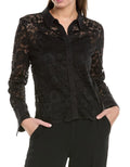 NEW Plus Size 1X Vince Camuto Black Floral Lace Button Front Black Blouse $109