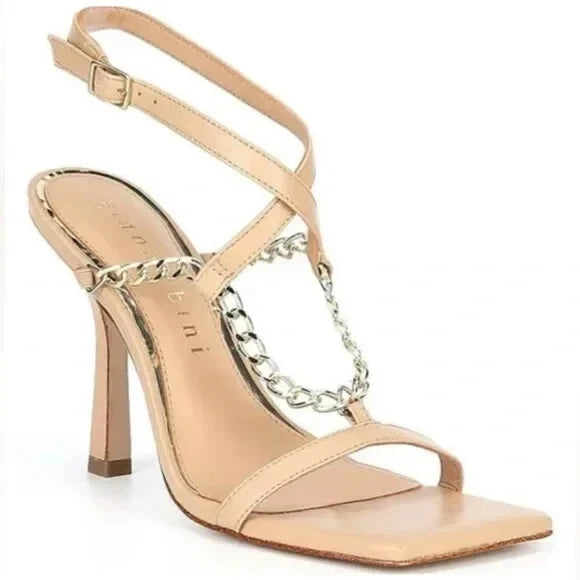NEW Women's Gianni Bini Lukkah Chain Square Toe Stiletto Heeled Sandals