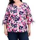 NEW Plus Size 1X Jones New York Floral-Print Linen-Blend 3/4 Sleeve Blouse $79